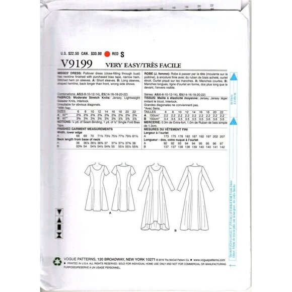 Very Easy Vogue V9199 Misses 14 to 22 Princess Seam Dress Uncut Sewing Pattern - Picture 2 of 2